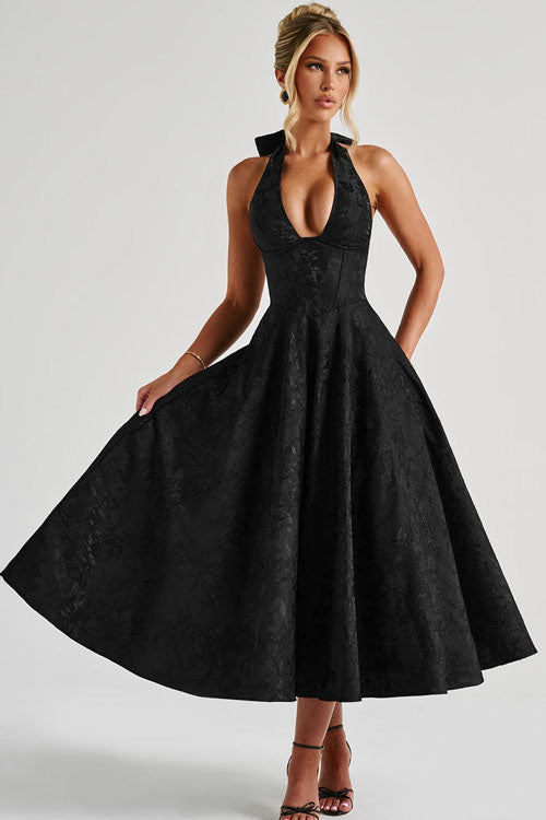 Kate | Women's Elegant A-line Wedding Guest Dress Halterneck