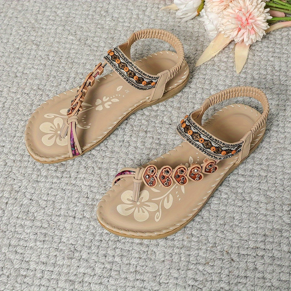 Laura | Women's Flat Embellished Orthopedic Boho Summer Sandals