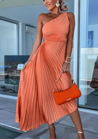 Vivienne | Women's One Shoulder Pleated Maxi Dress