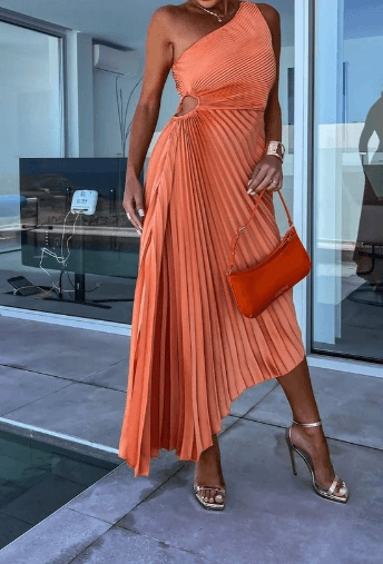 Lesley | Women's One Shoulder Pleated Wedding Guest Maxi Dress