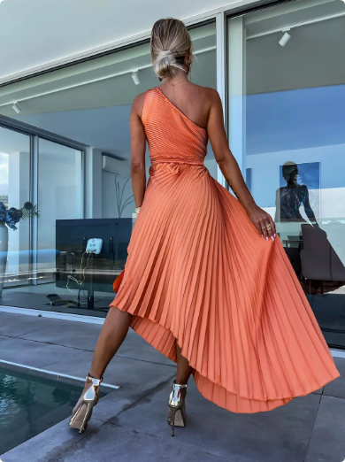 Lesley | Women's One Shoulder Pleated Wedding Guest Maxi Dress