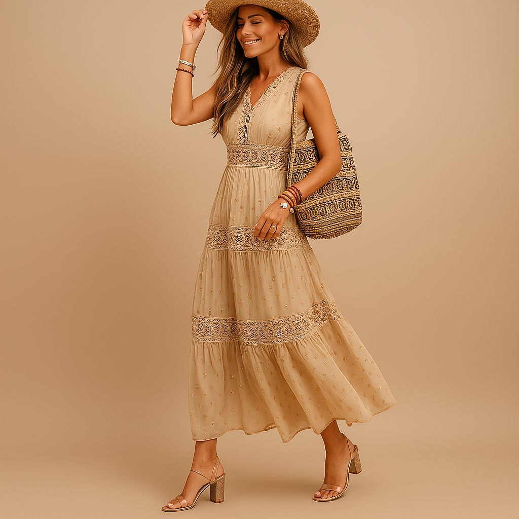 Lindsay | Women's Boho V-neck Maxi Dress