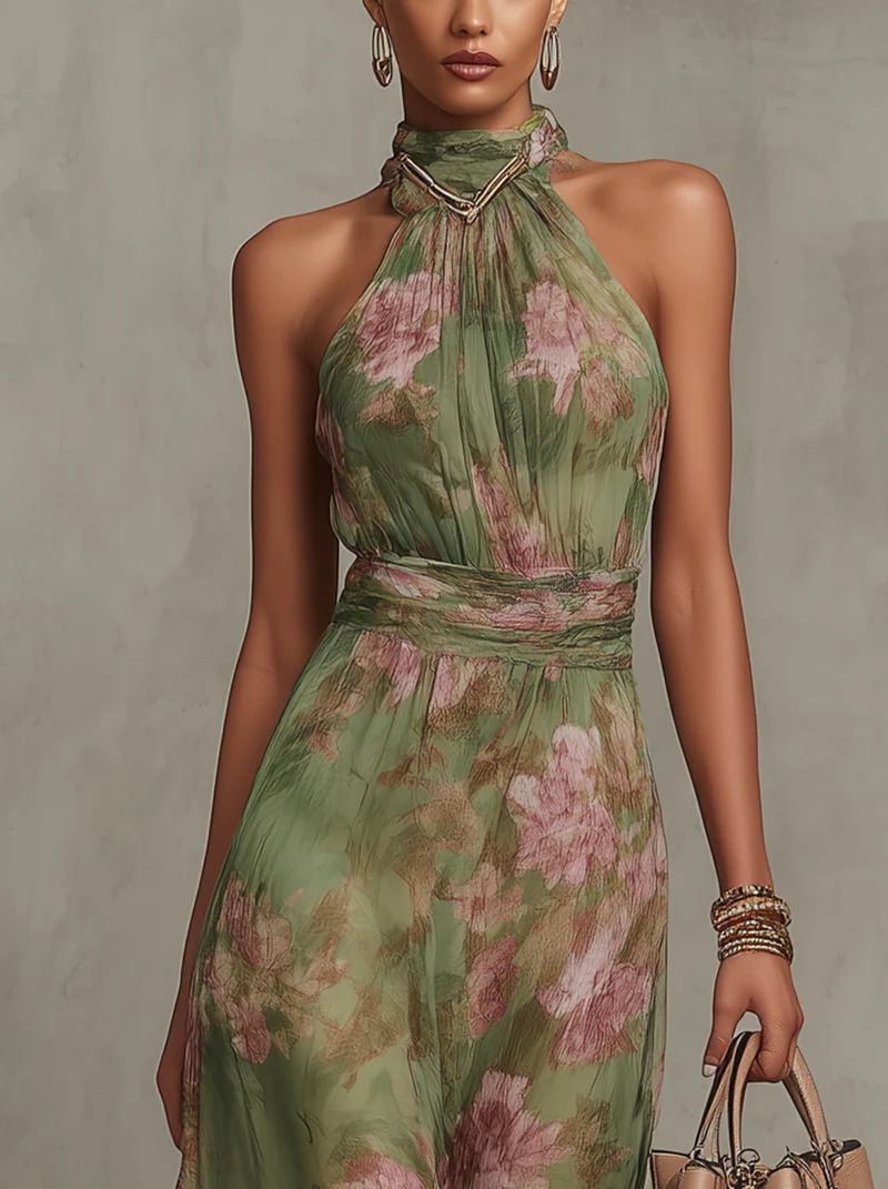 Margaret | Women's Flowing Maxi Summer Halter Floral Dress