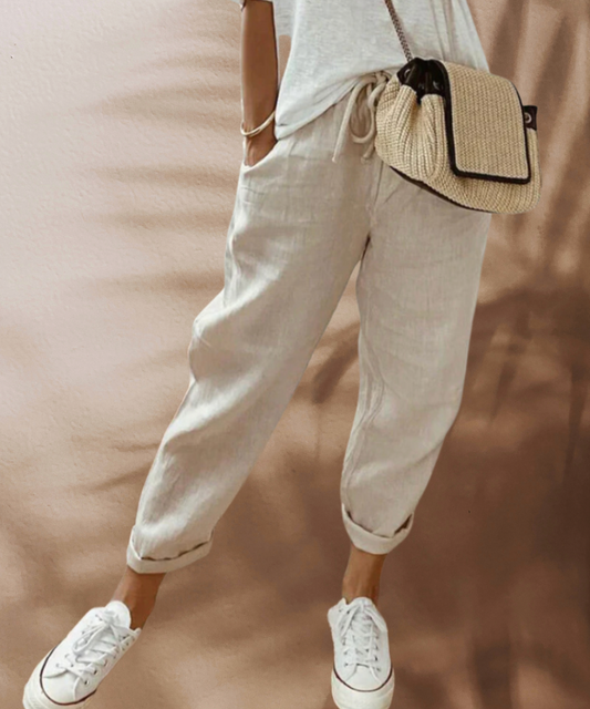 Matilda | Women's Relaxed Drawstring Linen Cropped Summer Pants
