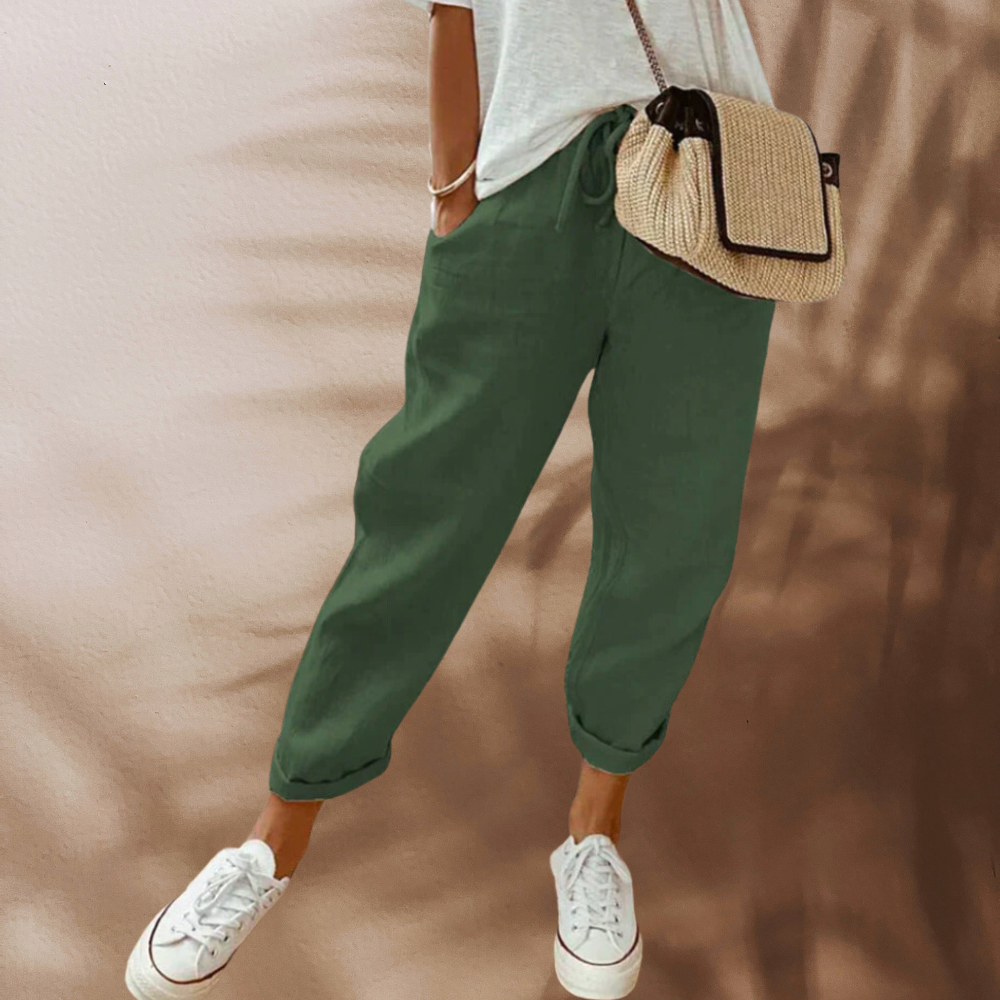 Matilda | Women's Relaxed Drawstring Linen Cropped Summer Pants