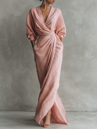 Matilda | Women's V-Neck Linen Wedding Guest Maxi Dress