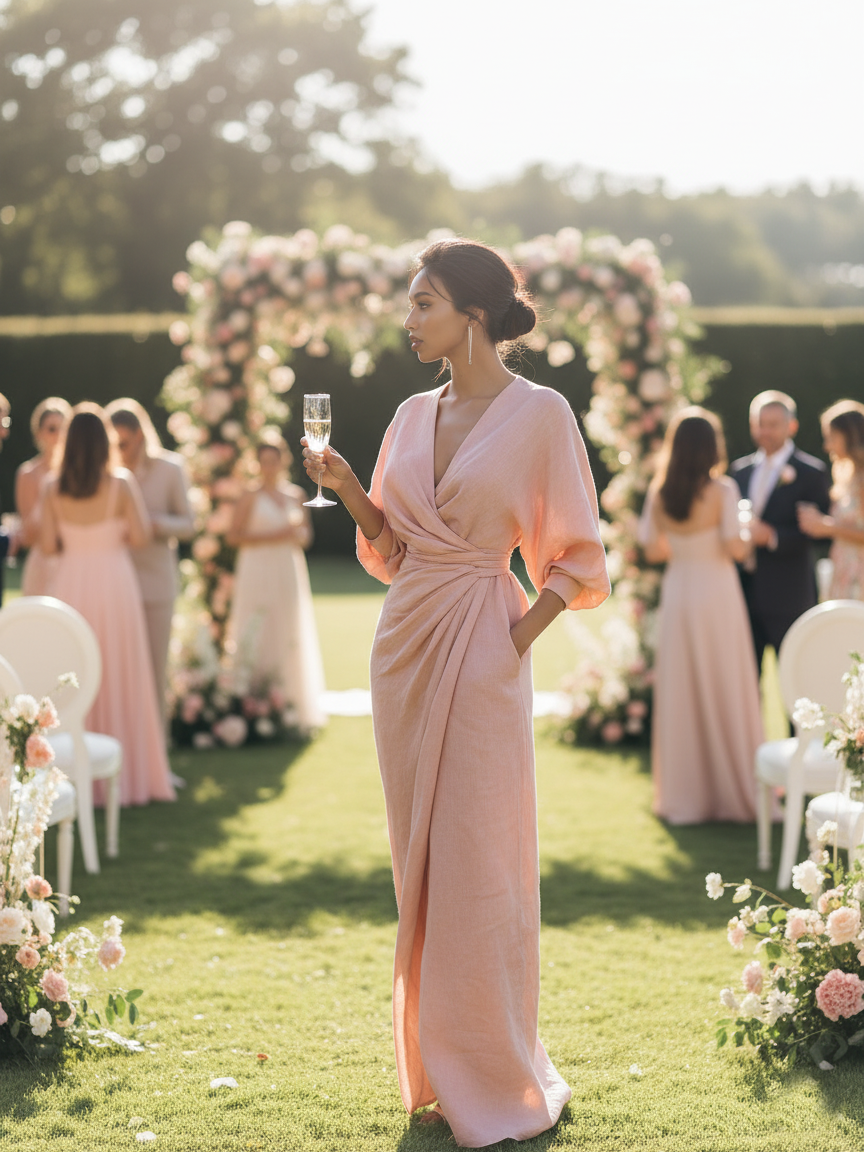 Matilda | Women's V-Neck Wedding Guest Linen Maxi Dress