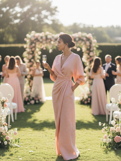 Matilda | Women's V-Neck Wedding Guest Linen Maxi Dress