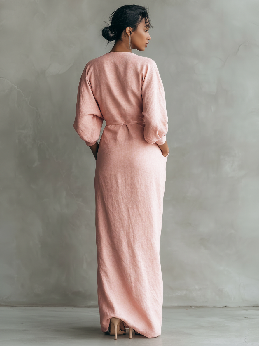 Matilda | Women's V-Neck Wedding Guest Linen Maxi Dress