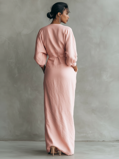 Matilda | Women's V-Neck Wedding Guest Linen Maxi Dress