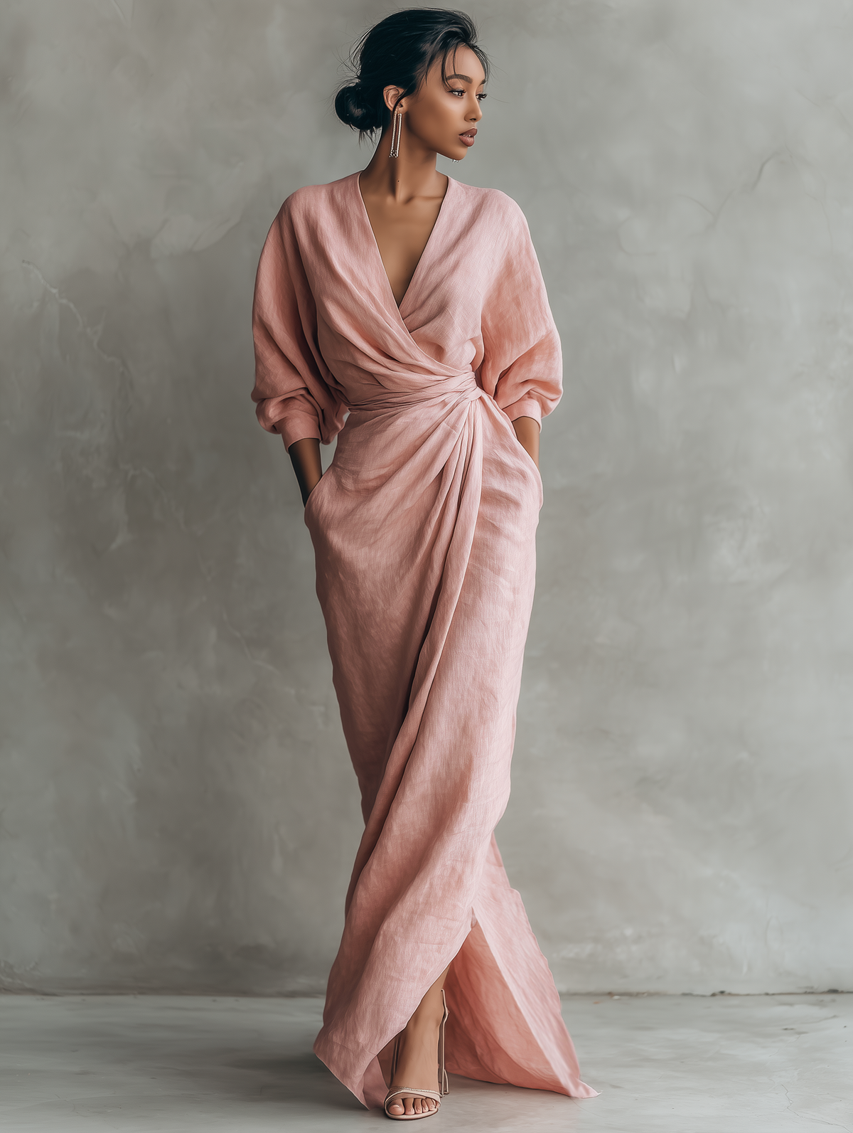 Matilda | Women's V-Neck Wedding Guest Linen Maxi Dress