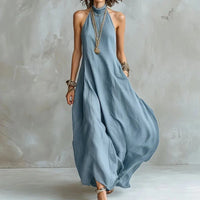 Michelle | Women's Halterneck Linen Maxi Dress