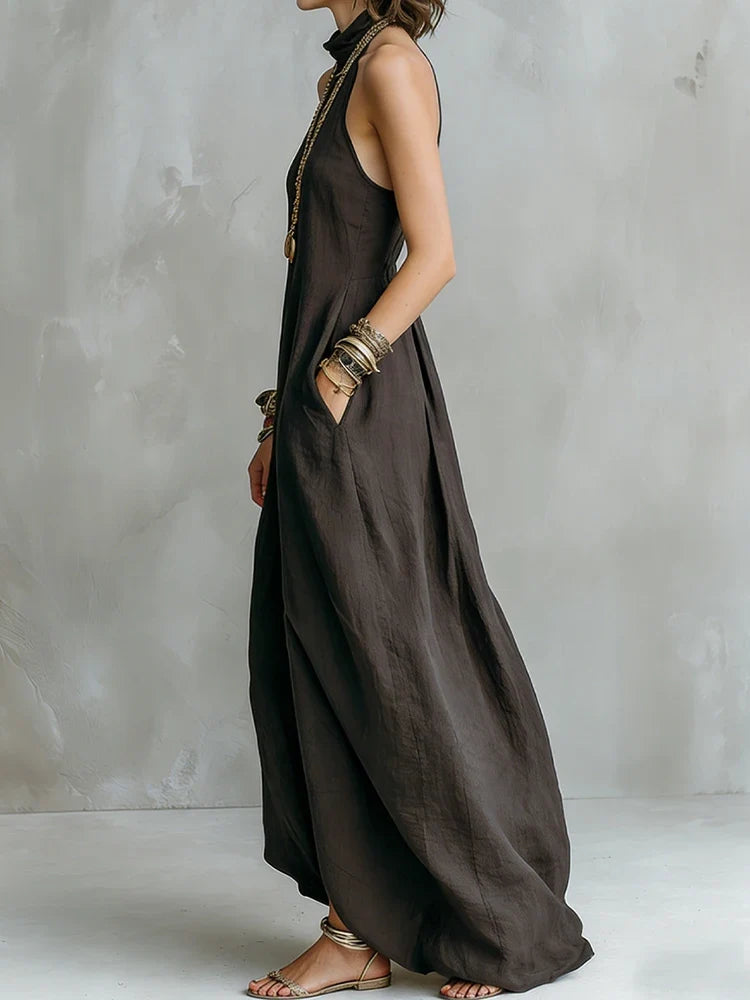 Michelle | Women's Flowing Halterneck Linen Maxi Dress