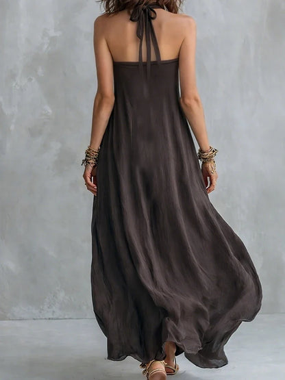 Michelle | Women's Flowing Halterneck Linen Maxi Dress