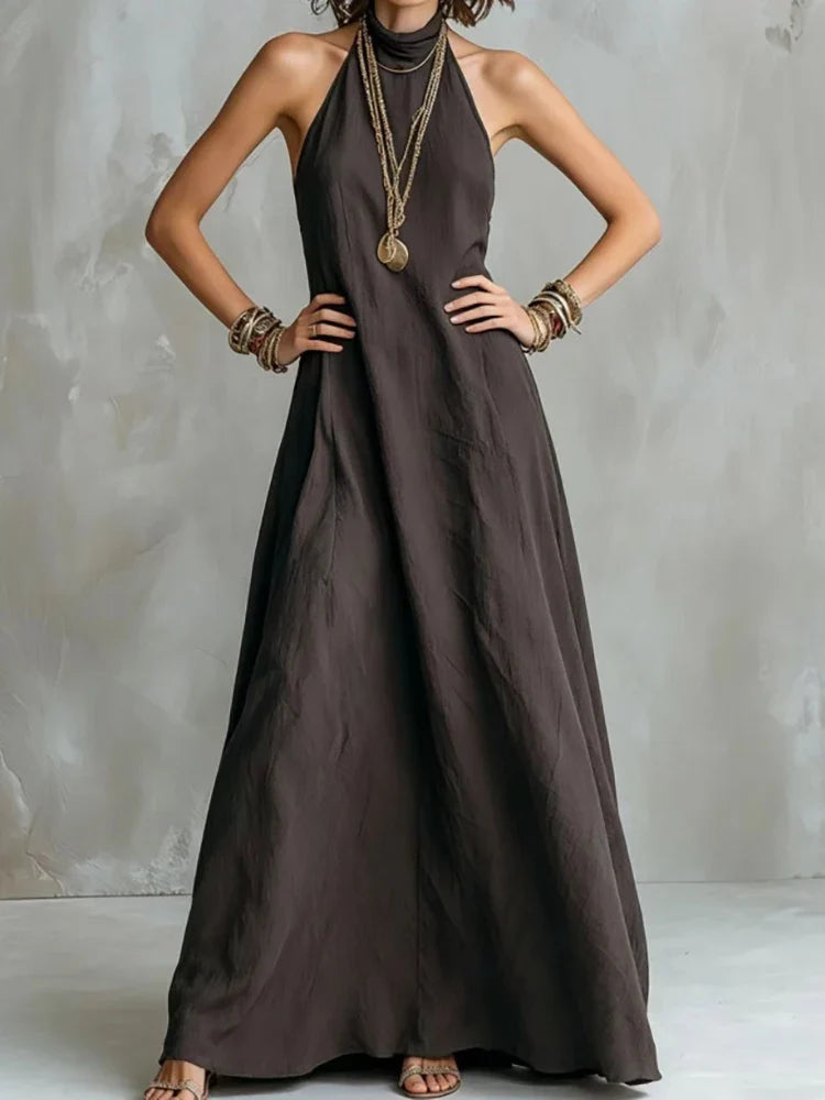 Michelle | Women's Flowing Halterneck Linen Maxi Dress