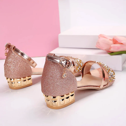 Nicola | Women's Evening Strap Glitter Sandals with Low Heel