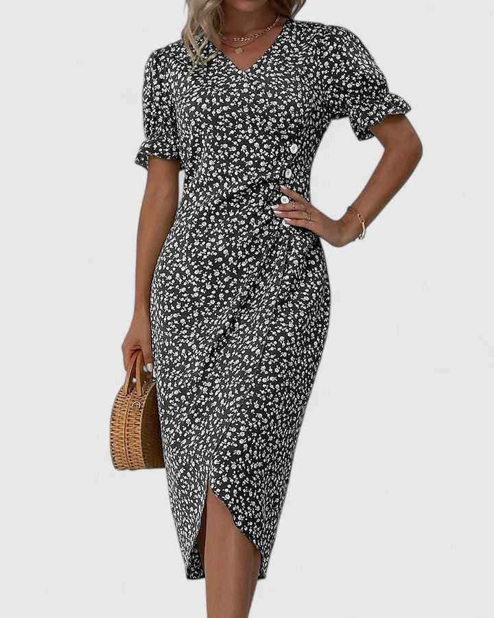 Olivia | Women's Floral Wrapped Summer Dress with Short Sleeves