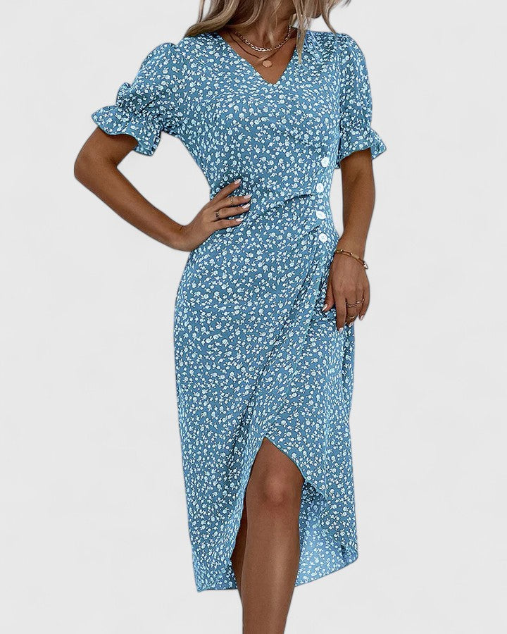 Olivia | Women's Floral Wrapped Summer Dress with Short Sleeves