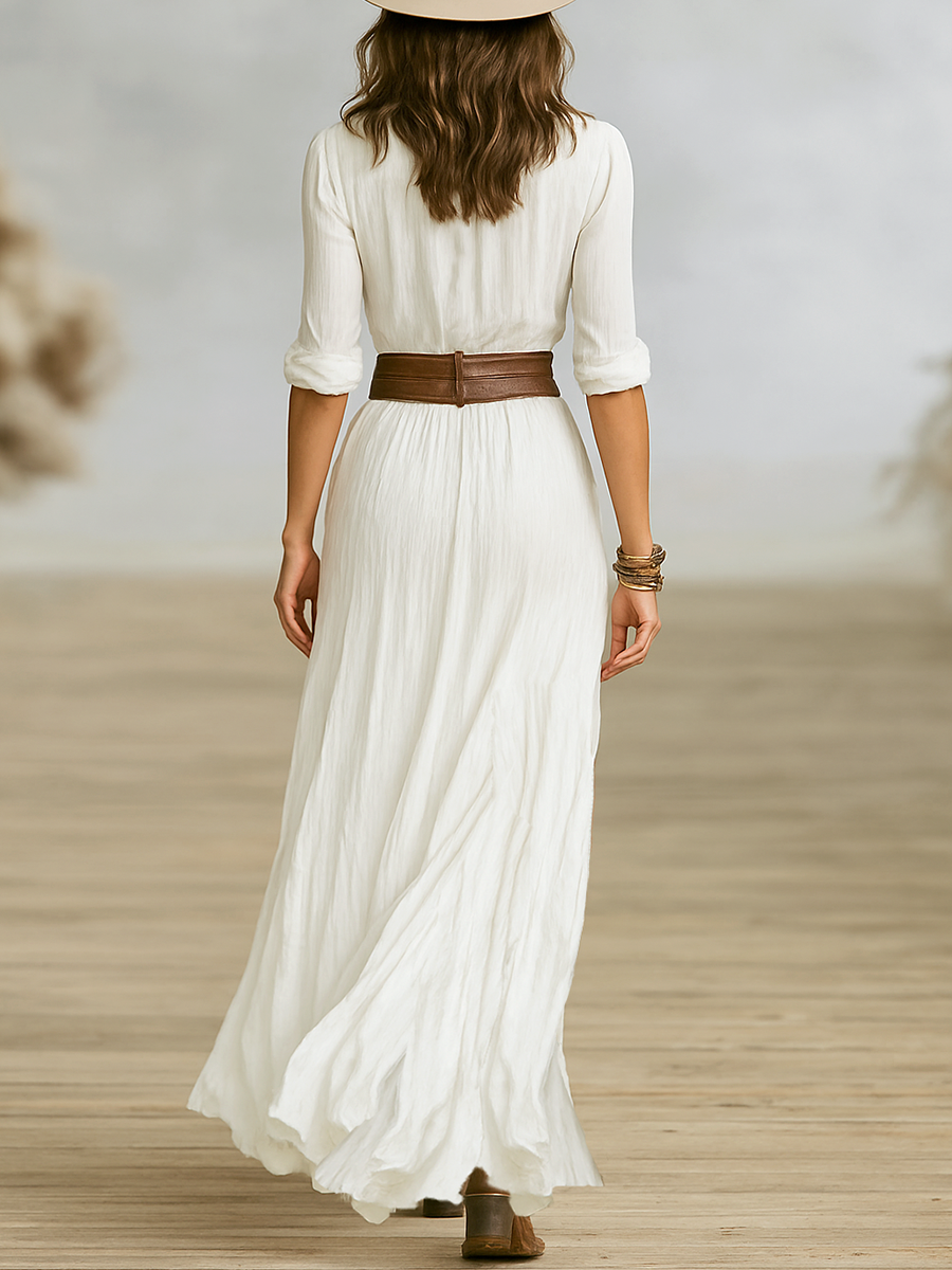 Patricia | Women's Flowing Collared Button-Up Slit Shirt Maxi Dress