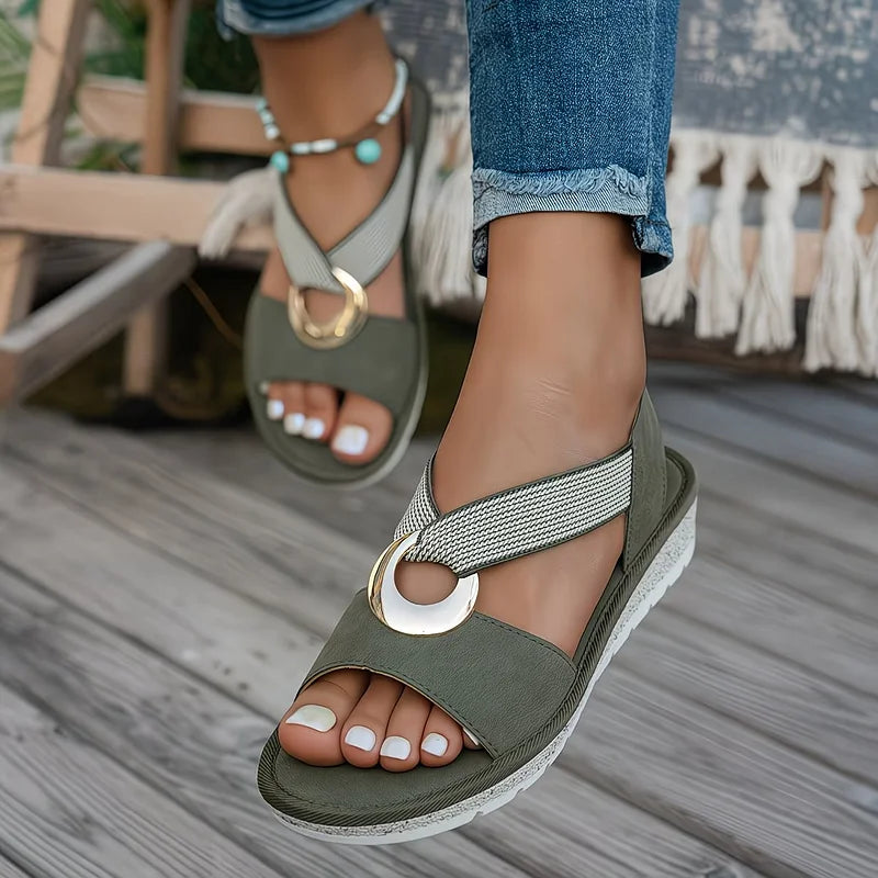 Portia | Women's Flat Sandles with Golden Buckle