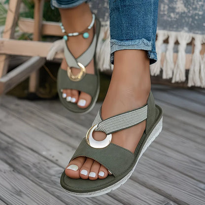 Portia | Women's Flat Sandles with Golden Buckle
