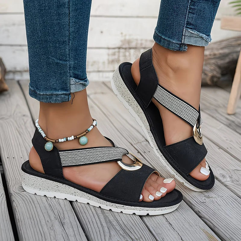 Portia | Women's Flat Sandles with Golden Buckle