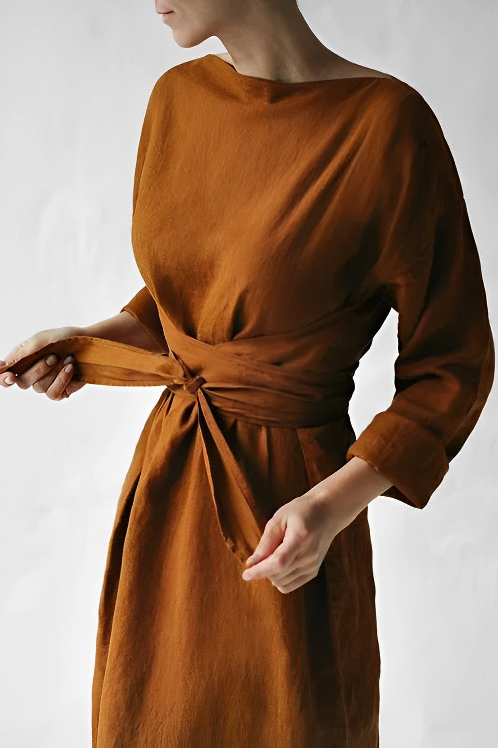 Rebecca | Women's Relaxed Belted Linen Wrap Maxi Dress