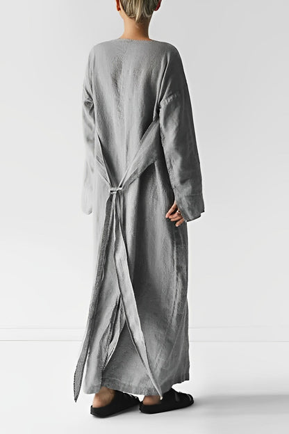 Rebecca | Women's Relaxed Belted Linen Wrap Maxi Dress