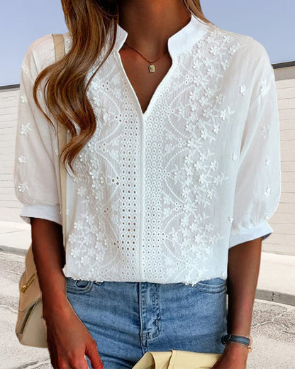 Ruby | Women's Embroided Shortsleeve Blouse with V-neck