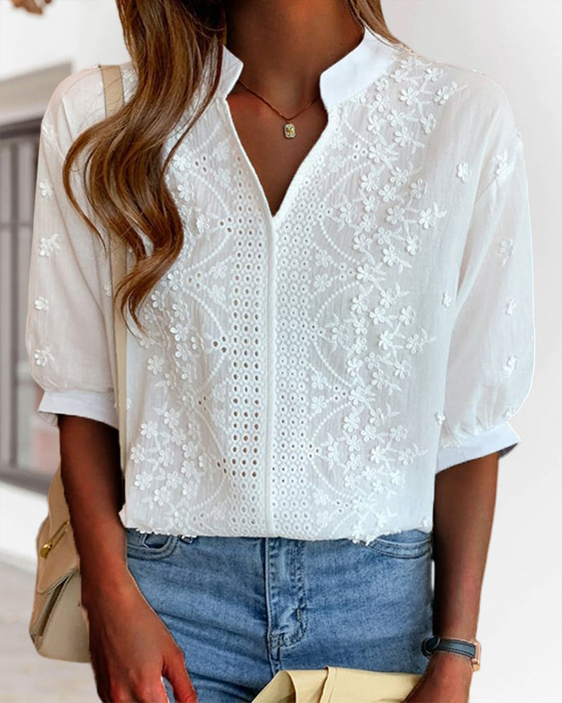 Ruby | Women's Embroided Shortsleeve Blouse with V-neck