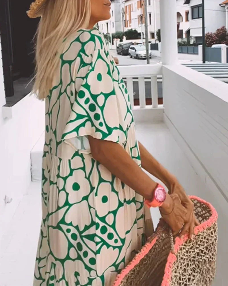 Sandra | Women's Flowing Tiered Printed V-neck Summer Dress
