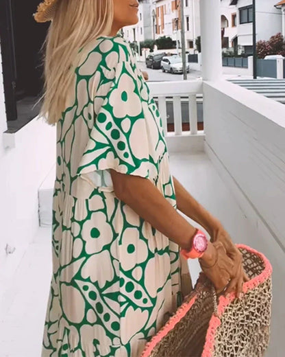 Sandra | Women's Flowing Tiered Printed V-neck Summer Dress