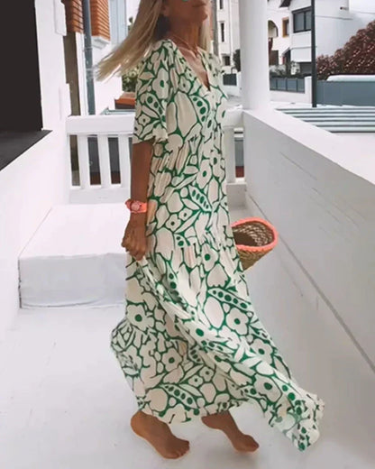 Sandra | Women's Flowing Tiered Printed V-neck Summer Dress