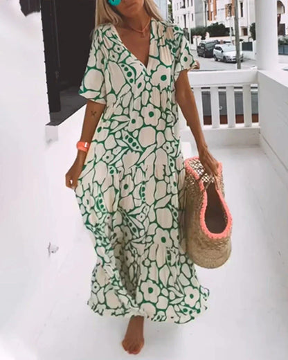 Sandra | Women's Flowing Tiered Printed V-neck Summer Dress