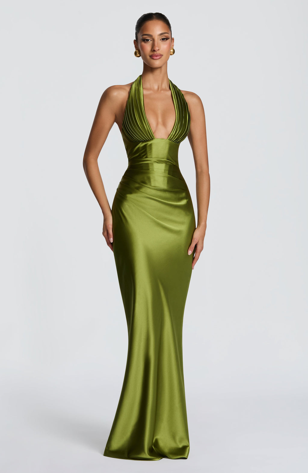 Sophie | Women's Plunging Halter Satin Wedding Guest Dress