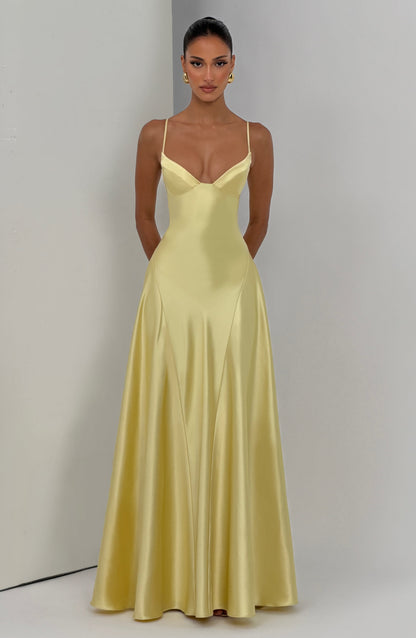 Summer | Women's Floor-Length Lace-Up Satin Cupped Evening Dress