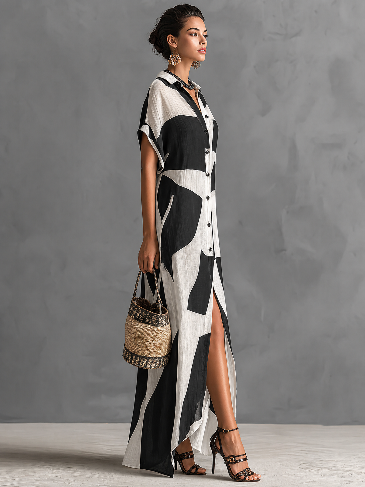 Susan | Women's Printed Maxi Shirt Dress Wedding Guest Dress