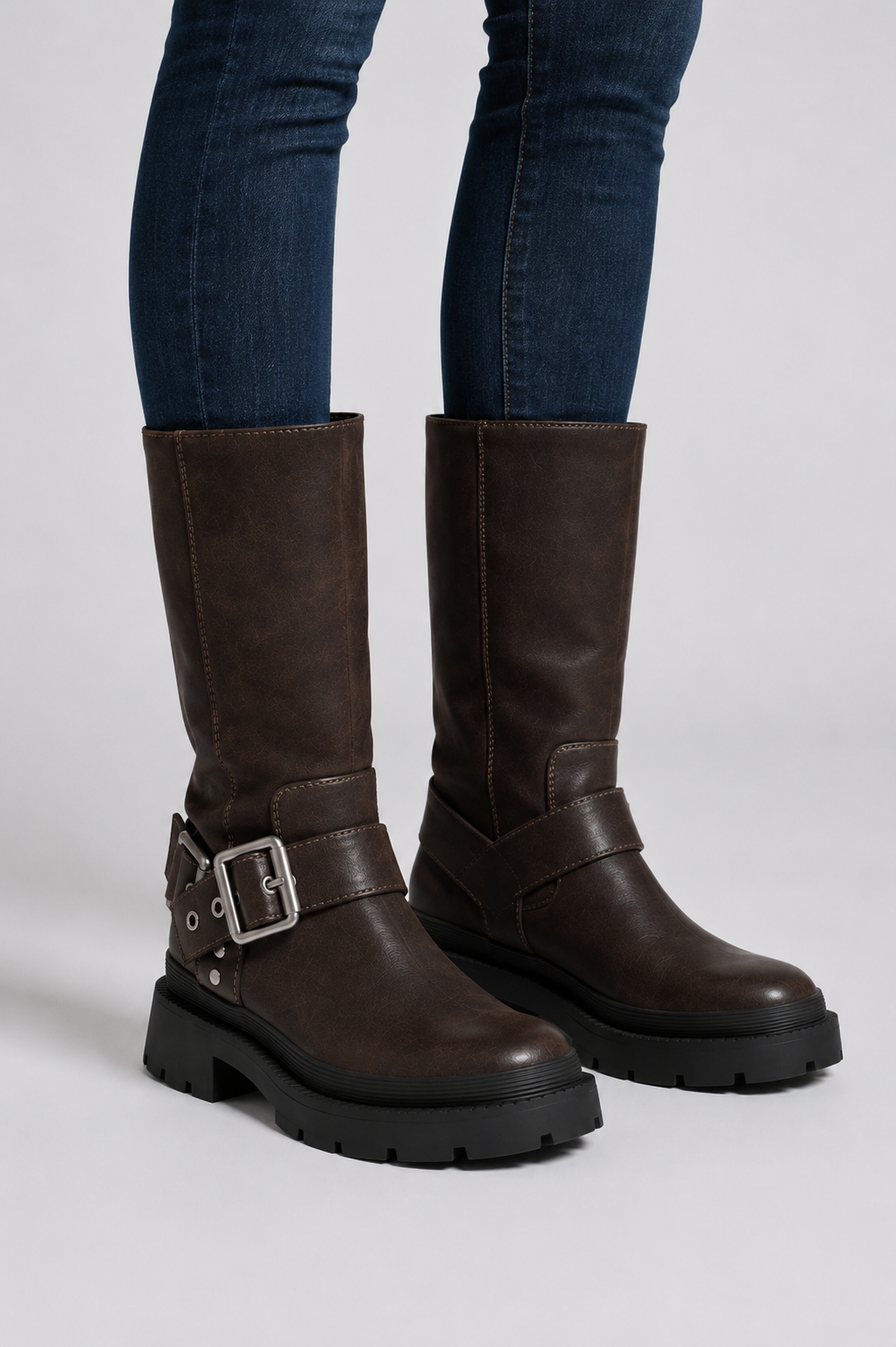 Women's Knee High Buckle Flat Boots