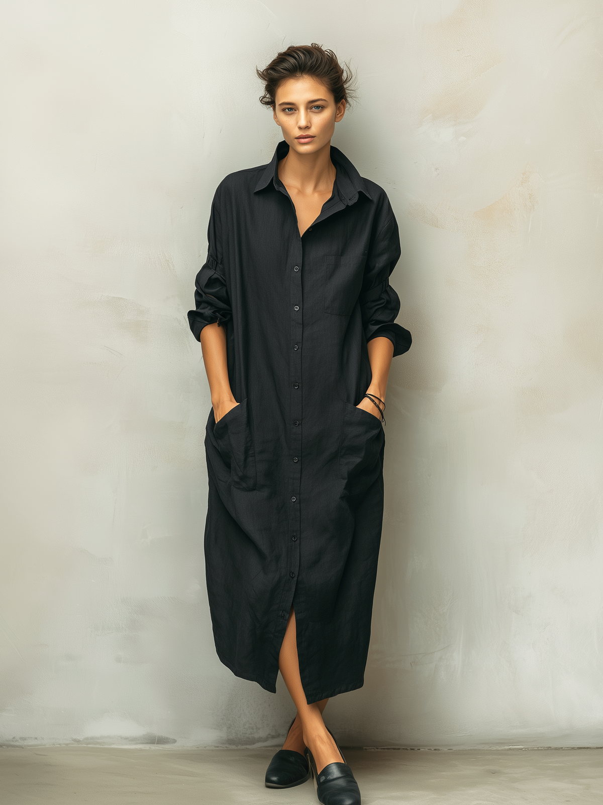 Zara | Women's Oversized Linen Summer Dress with Buttons