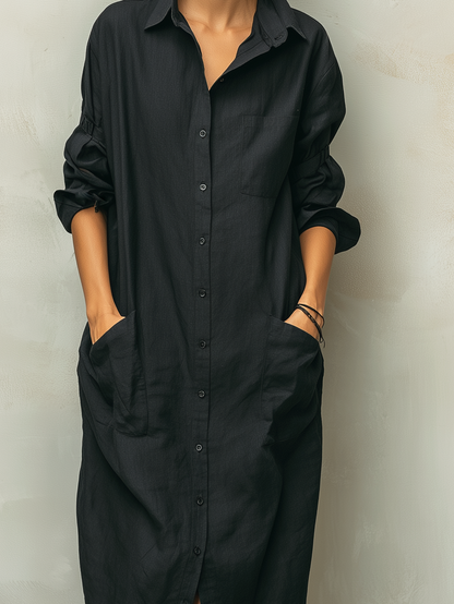 Zara | Women's Oversized Linen Summer Dress with Buttons